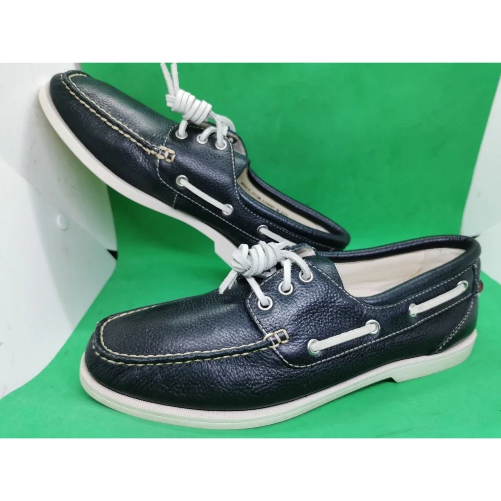 Rare Cole Haan Men's Size 10.5M Navy Blue Leather Causal Slip On Boat Shoes